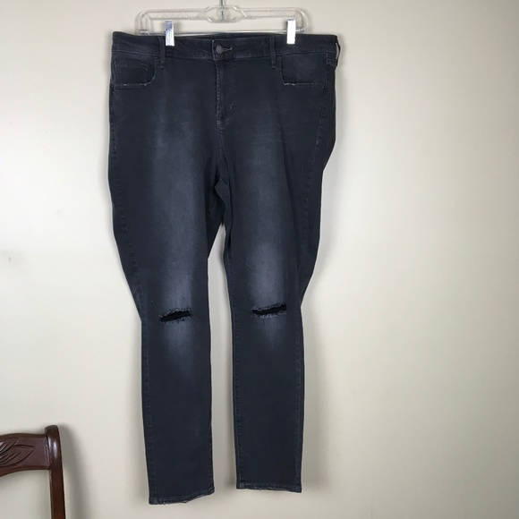 Old Navy Denim - OLD NAVY ROCKSTAR MID RISE BLACK JEANS DISTRESSED